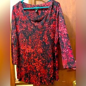 Women’s Blouse. JM Collection. Vibrant red and black design. Never worn.